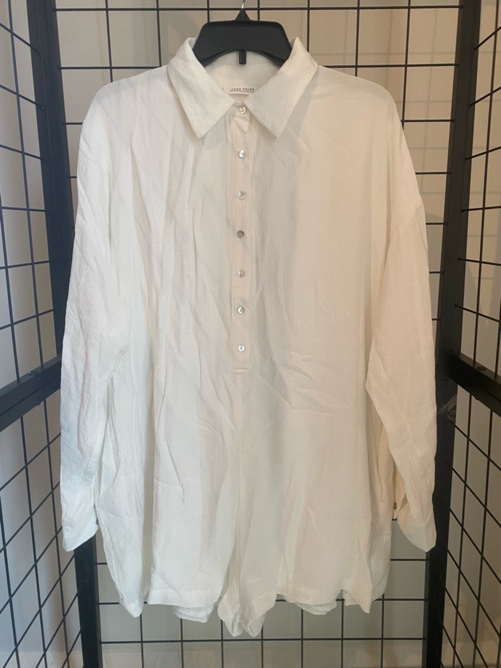 12th Tribe Women’s White Casual Button-Down Shorts Romper. Lined.